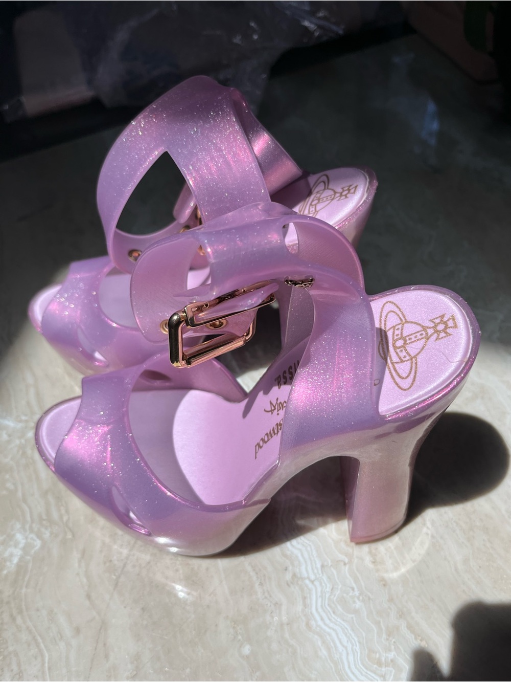 Vivienne Westwood Iridescent Lavender Platform Block Heels UV/Blacklight glow! - Picture 7 of 9